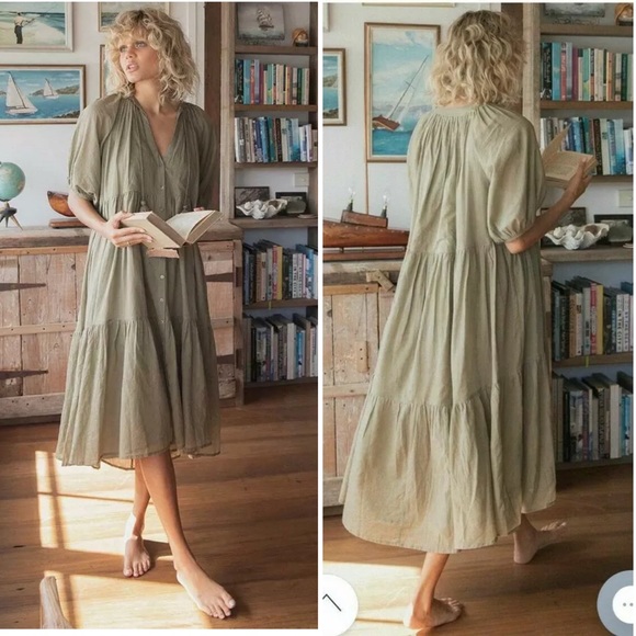 Spell Honey Smock Dress in Olive - Picture 1 of 3